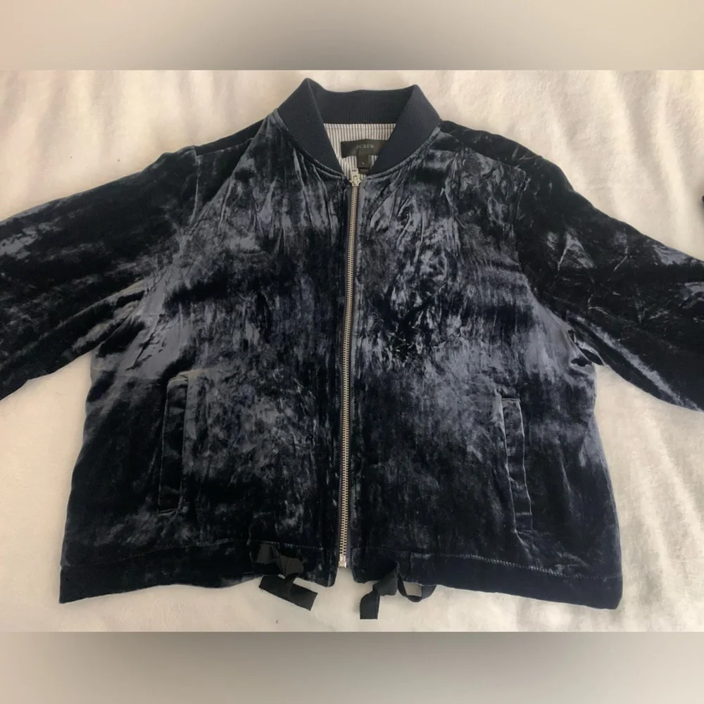 J.Crew Velvet Bomber Jacket in Midnight Navy Like New Size L